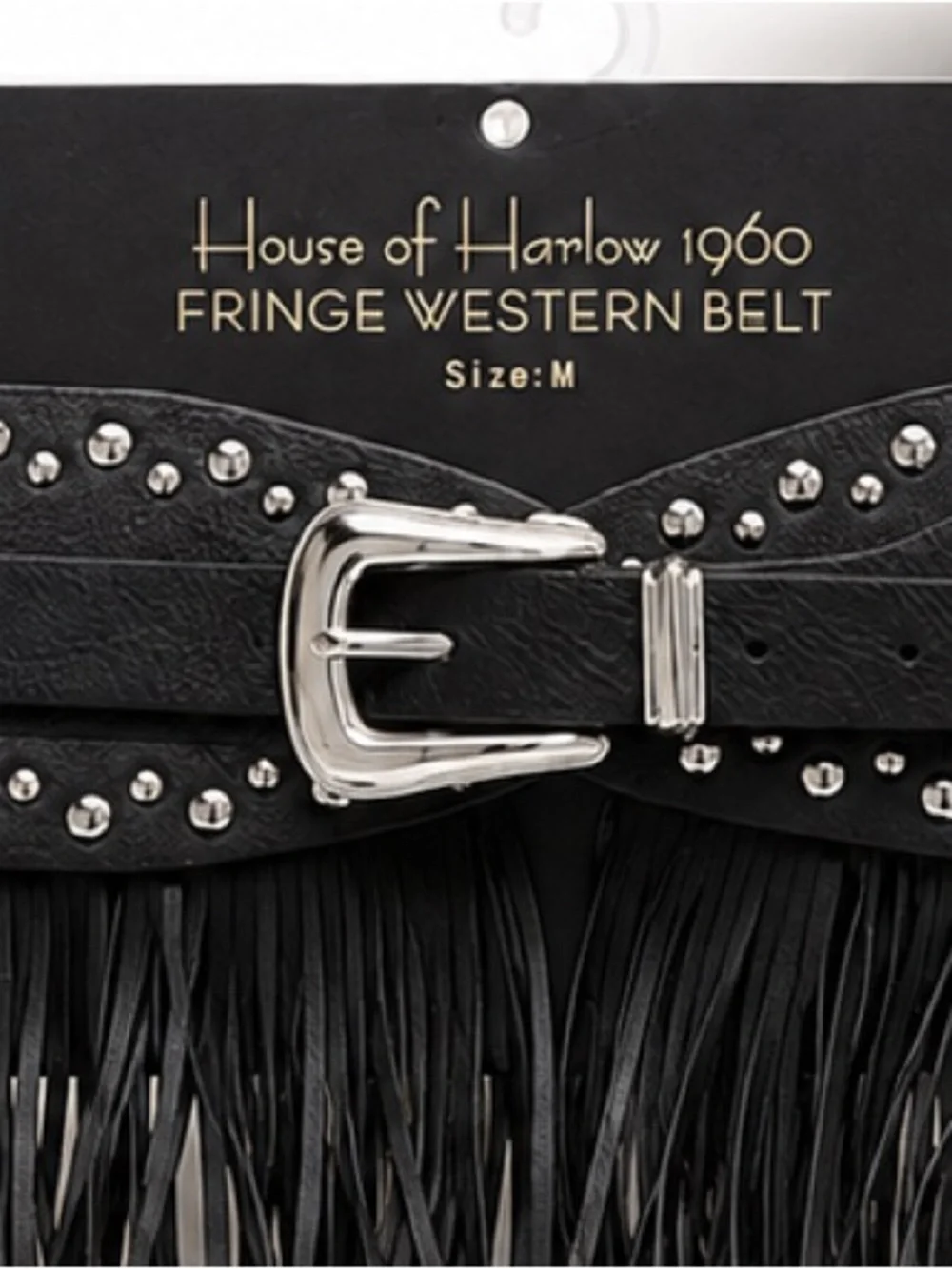 House of Harlow 1960 Black Fringe Belt Studded Boho Western Hippie Chic sz M